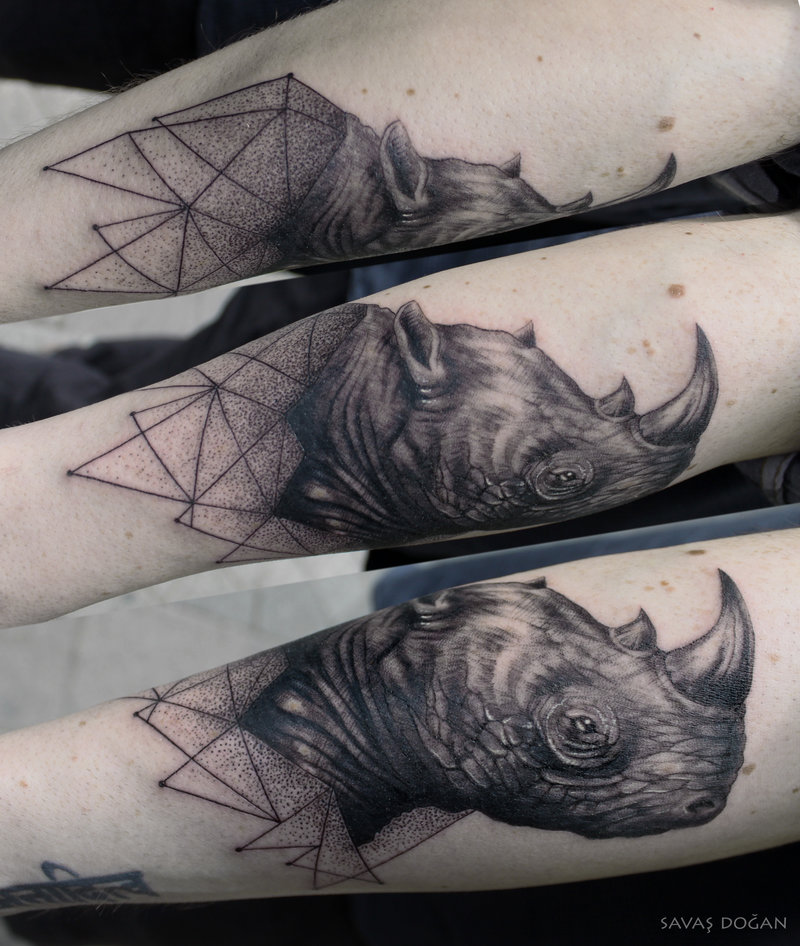 Geometric Rhino Head Tattoo Design For Sleeve