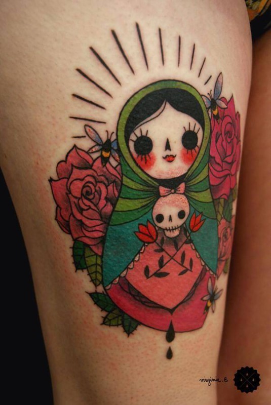 Girl Showing Her Matryoshka Tattoo
