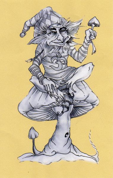 Goblin Sit On Evil Mushroom Tattoo Design Idea