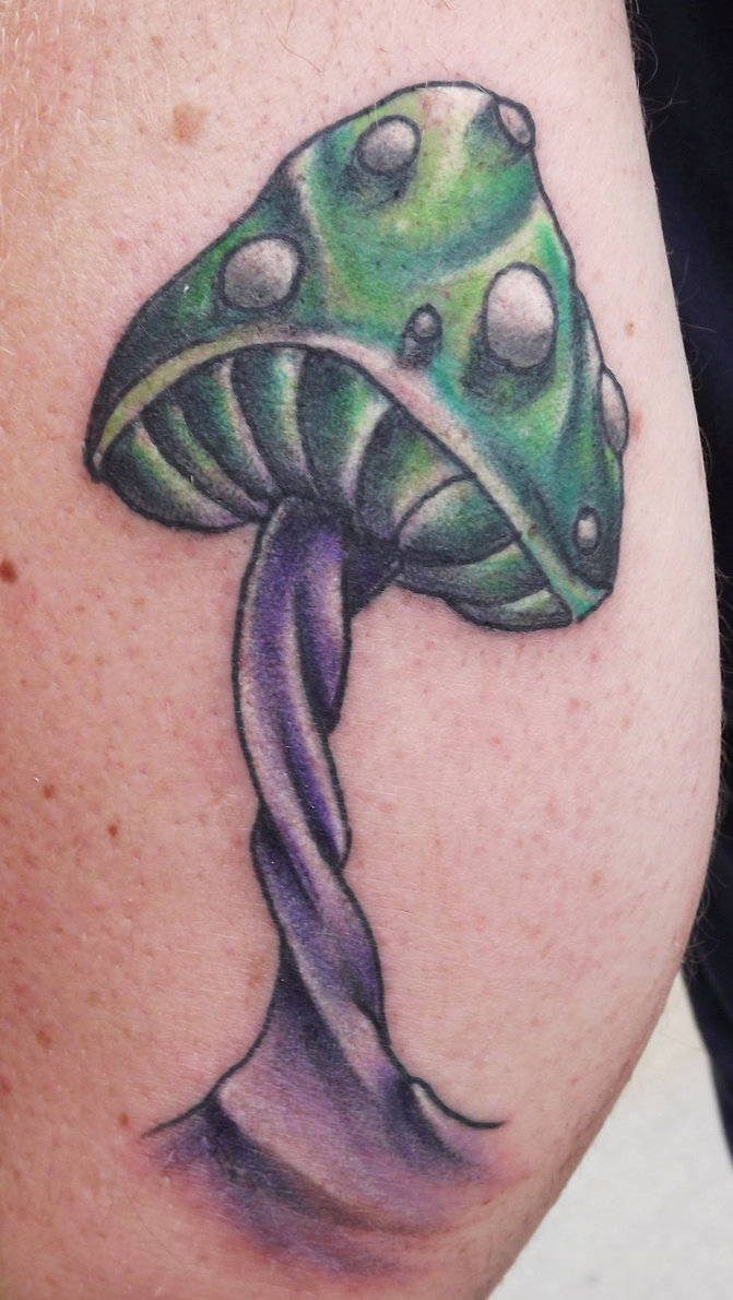 Green Ink Mushroom Tattoo Design