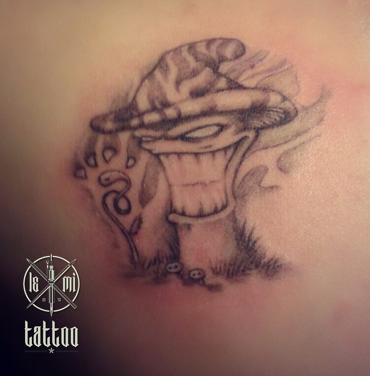 Grey Evil Mushroom Tattoo Image