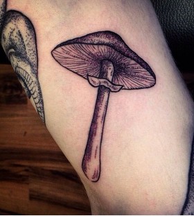 Grey Ink Mushroom Tattoo by Rebecca Vincent