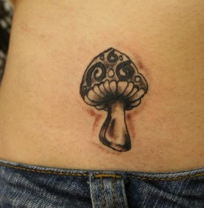 Grey Mushroom Tattoo On Waist