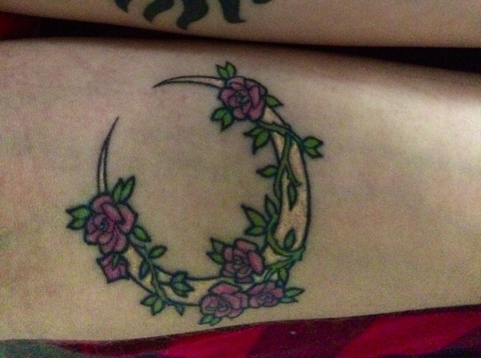 Half Moon With Roses Tattoo Design