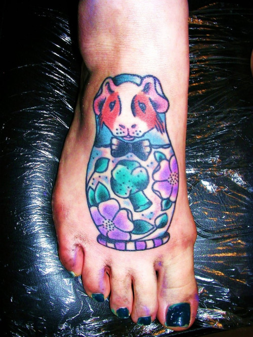 Hamster Head Matryoshka Tattoo On Right Foot