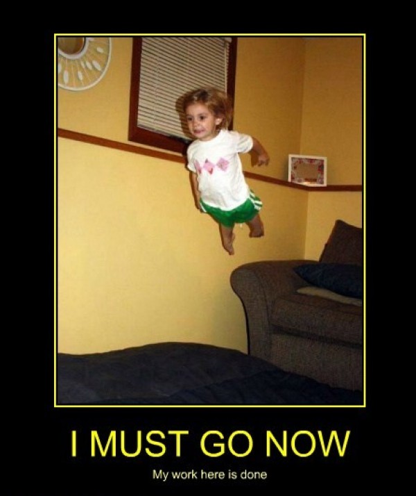 I Must Go Now Funny Flying Kid Image