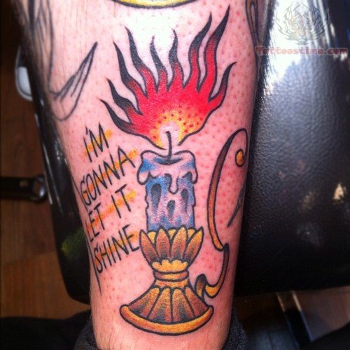 I'm Gonna Let It Shine - Burning Candle In Holder Tattoo Design