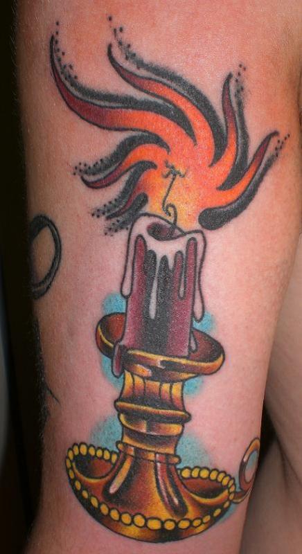 Inspiring Burning Candle In Holder Tattoo Design