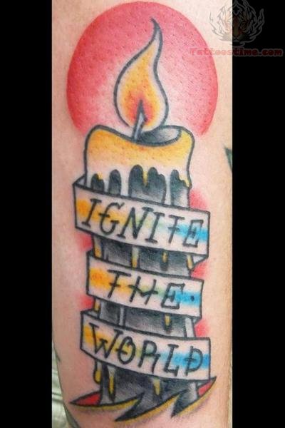 Inspiring Candle With Banner Tattoo Design