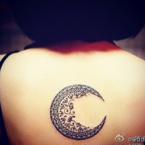 Inspiring Half Moon Tattoo Design For Upper Back
