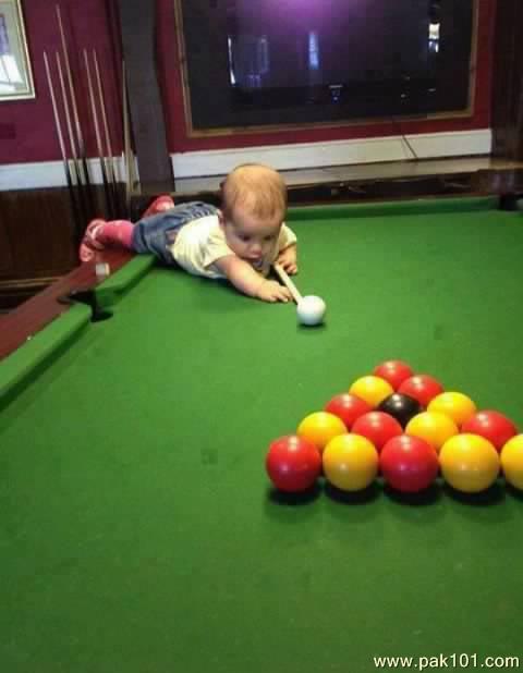 Little Baby Playing Funny Snooker