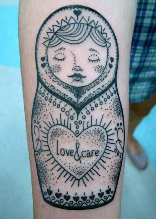 Love & Care Matryoshka Tattoo On Full Sleeve