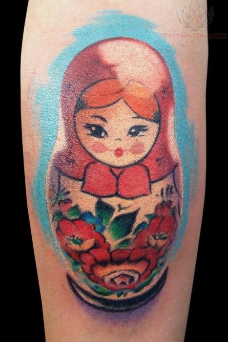 Matryoshka Doll Kid Tattoo On Leg