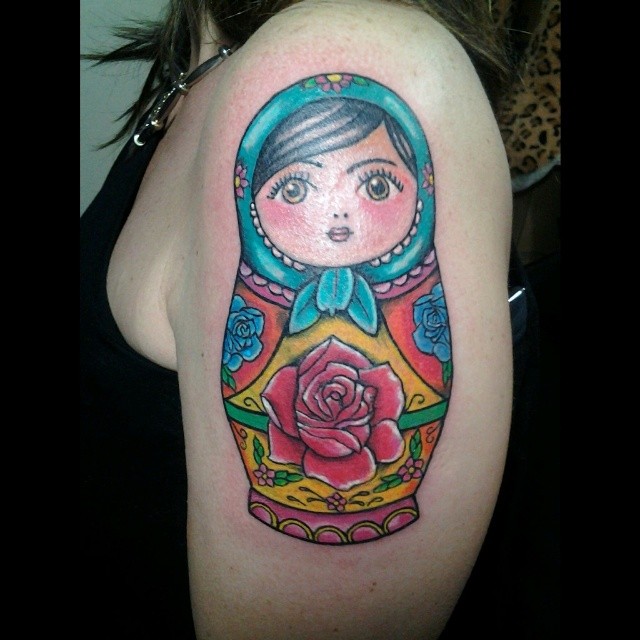 Matryoshka Doll Tattoo On Left Half Sleeve