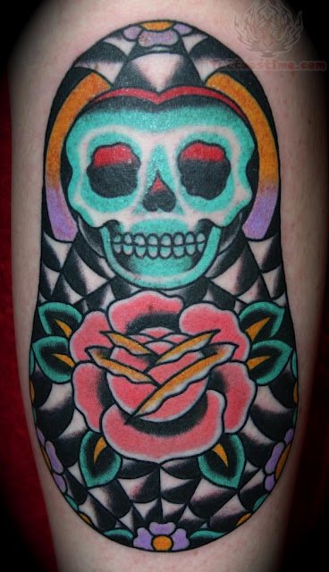 Matryoshka Skull Rose Tattoo Design