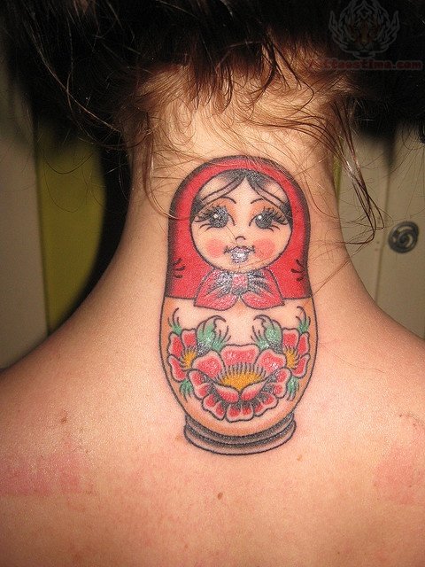 Matryoshka Tattoo On Back Neck