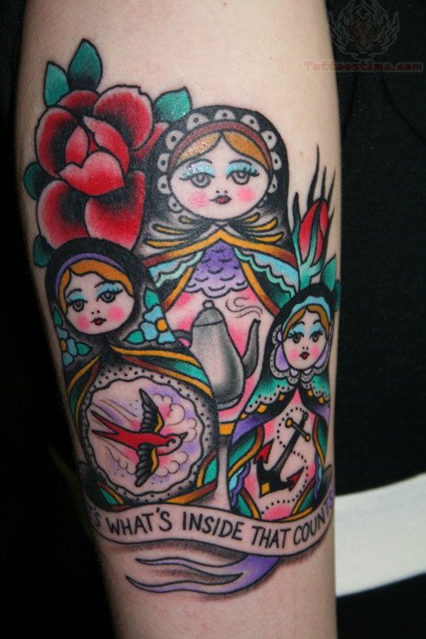 Matryoshka Tattoo On Girl Left Arm