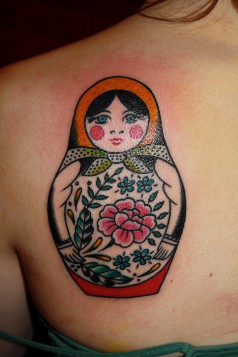 Matryoshka Tattoo On Girl Left Back Shoulder