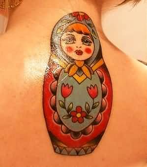Matryoshka Tattoo On Girl Upper Back