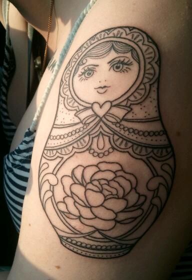 Matryoshka Tattoo On Left Half Sleeve by Emily Wood