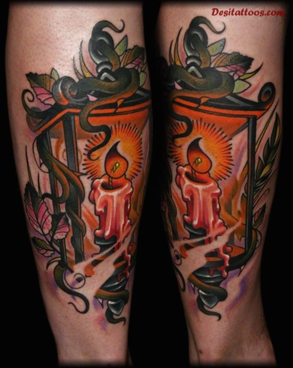 Mind Blowing Candle Lamp Tattoo Design For Forearm