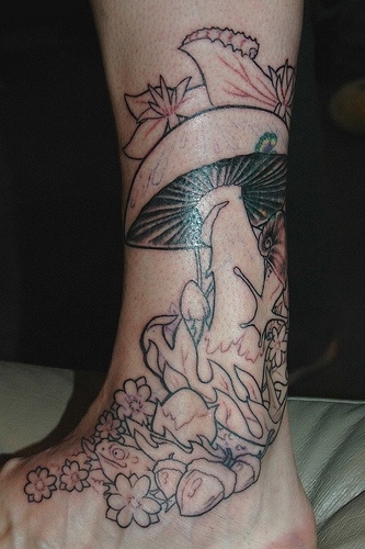 Outline Mushroom Tattoo On Ankle