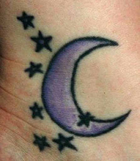 Purple Moon With Stars Tattoo Design