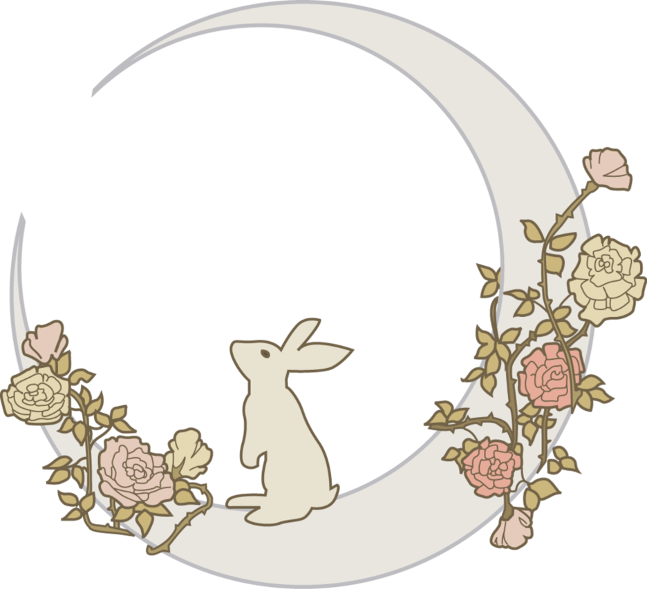 Rabbit On Half Moon With Roses Tattoo Design