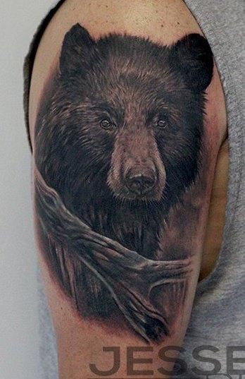 Realistic Bear Head Tattoo Design For Half Sleeve