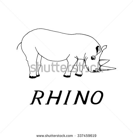Rhino - Black Outline Rhino Tattoo Stencil