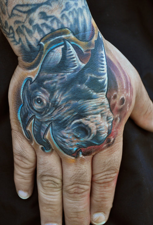 Rhino Head Tattoo On Hand