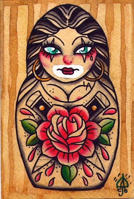 Rose Flower Matryoshka Tattoo Design Idea
