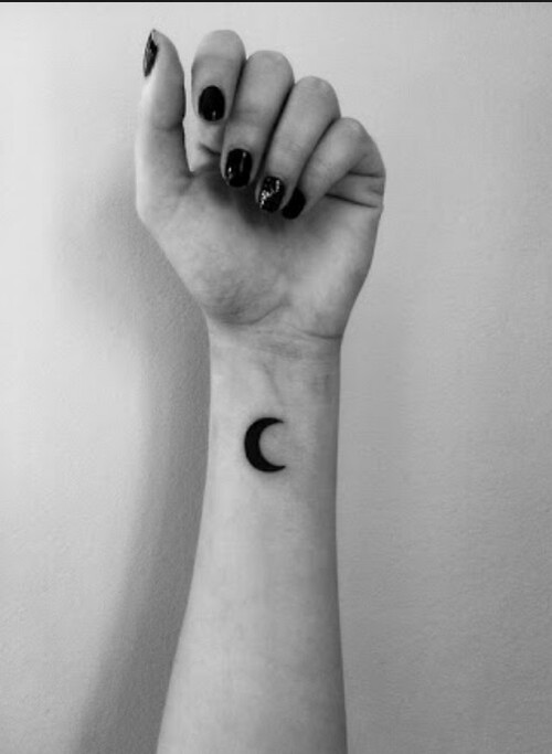 Silhouette Half Moon Tattoo On Girl Wrist