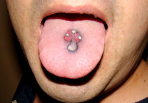 Tiny Mushroom Tattoo On Tongue