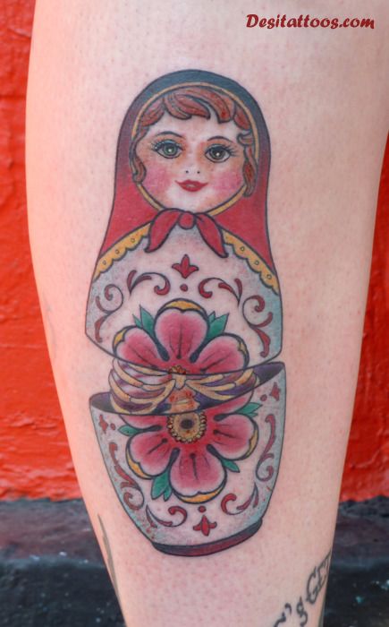 Traditional Matryoshka Tattoo On Leg