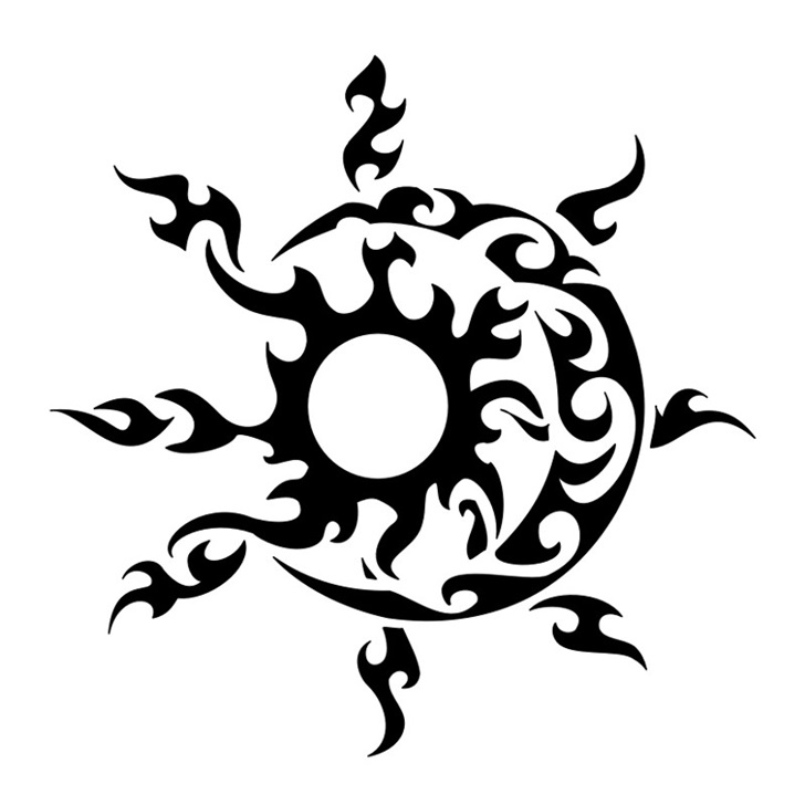 Tribal Sun With Half Moon Tattoo Stencil