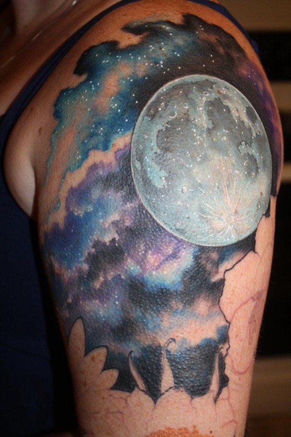 Wonderful Moon Tattoo On Left Shoulder