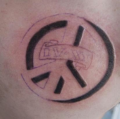 3D Peace Logo With Banner Tattoo Design