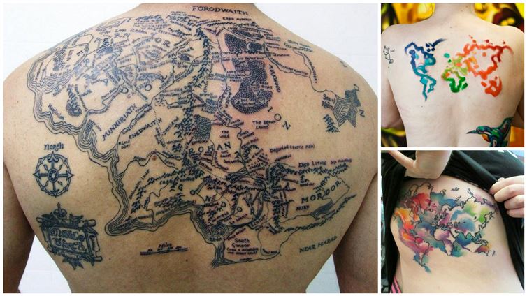 Amazing Forodwaith Map Tattoo On Man Upper Back