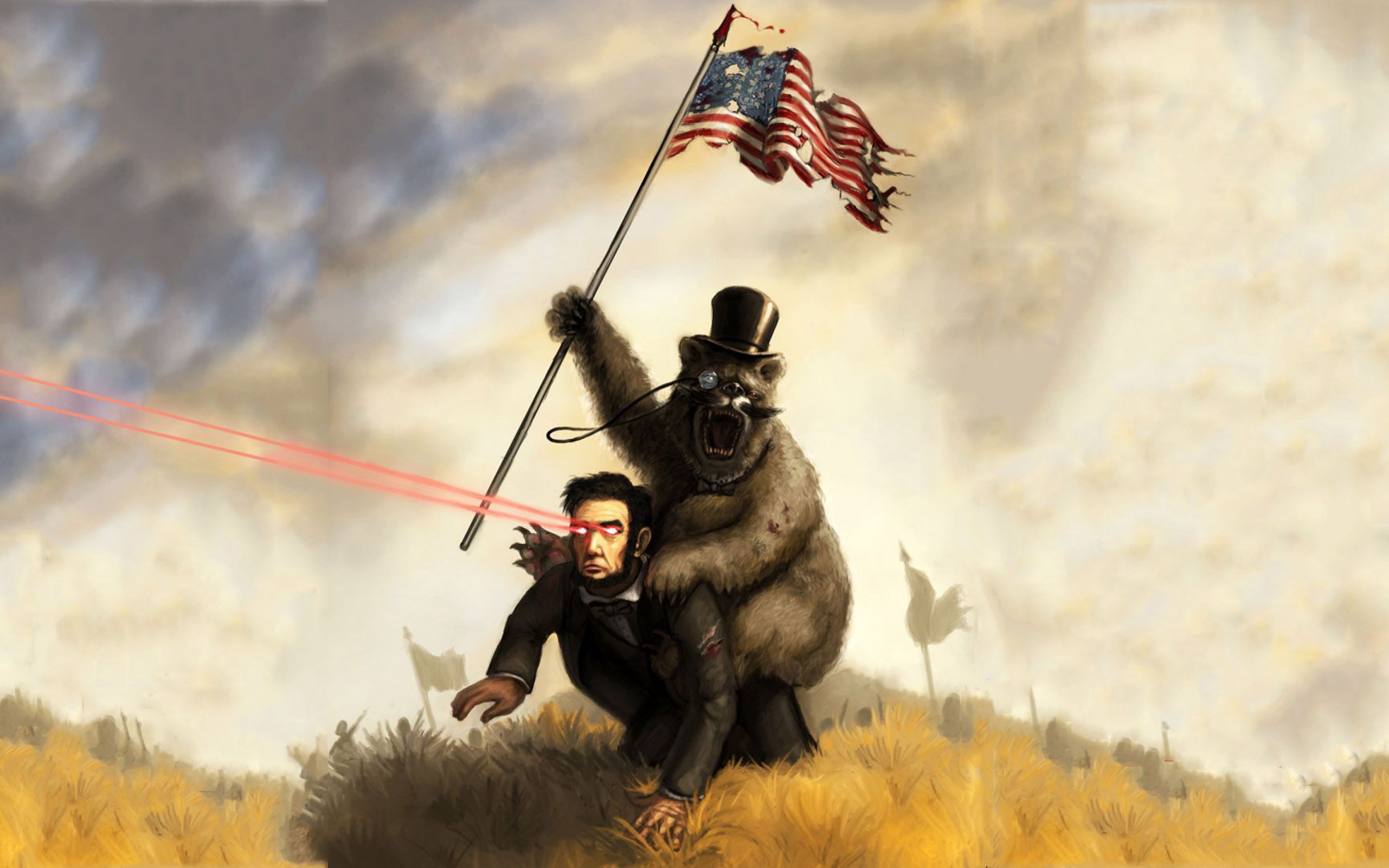 Bear Riding Abraham Lincoln With Laser Eyes Funny Picture