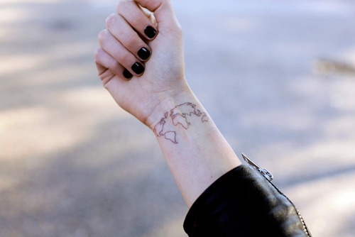 Best Little World Map Tattoo On Girl Wrist