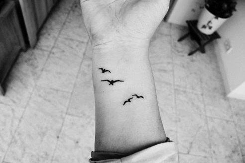 Black Flying Birds Wrist Tattoo For Women