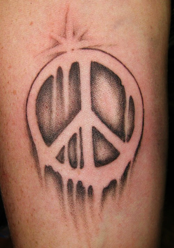 Black Ink Melting Peace Logo Tattoo Design