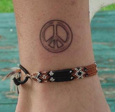 Black Ink Peace Logo Tattoo Design For Leg