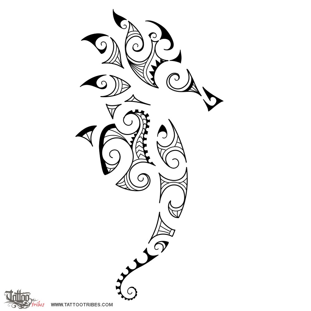 Black Maori Seahorse Tattoo Stencil