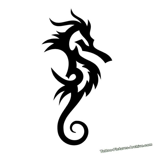 Black Outline Tribal Seahorse Tattoo Stencil