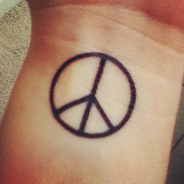 Black Peace Logo Tattoo Design For Wrist