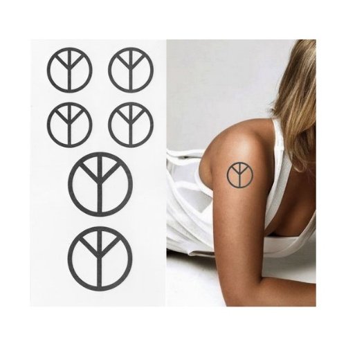 Black Peace Logo Tattoo On Right Back Shoulder