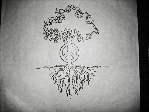 Black Peace Logo Tree Tattoo Stencil
