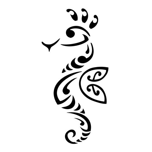 Black Tribal Seahorse Tattoo Stencil